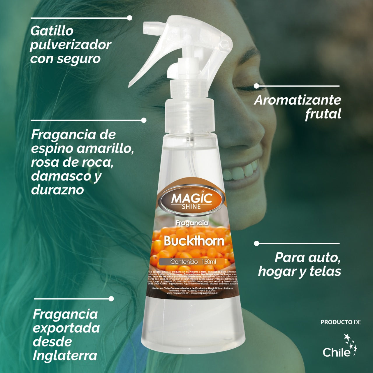 Aromatizante en Spray para Auto y Hogar MagicShine 160 ml — etiqueta con el aroma y el contenido legibles
