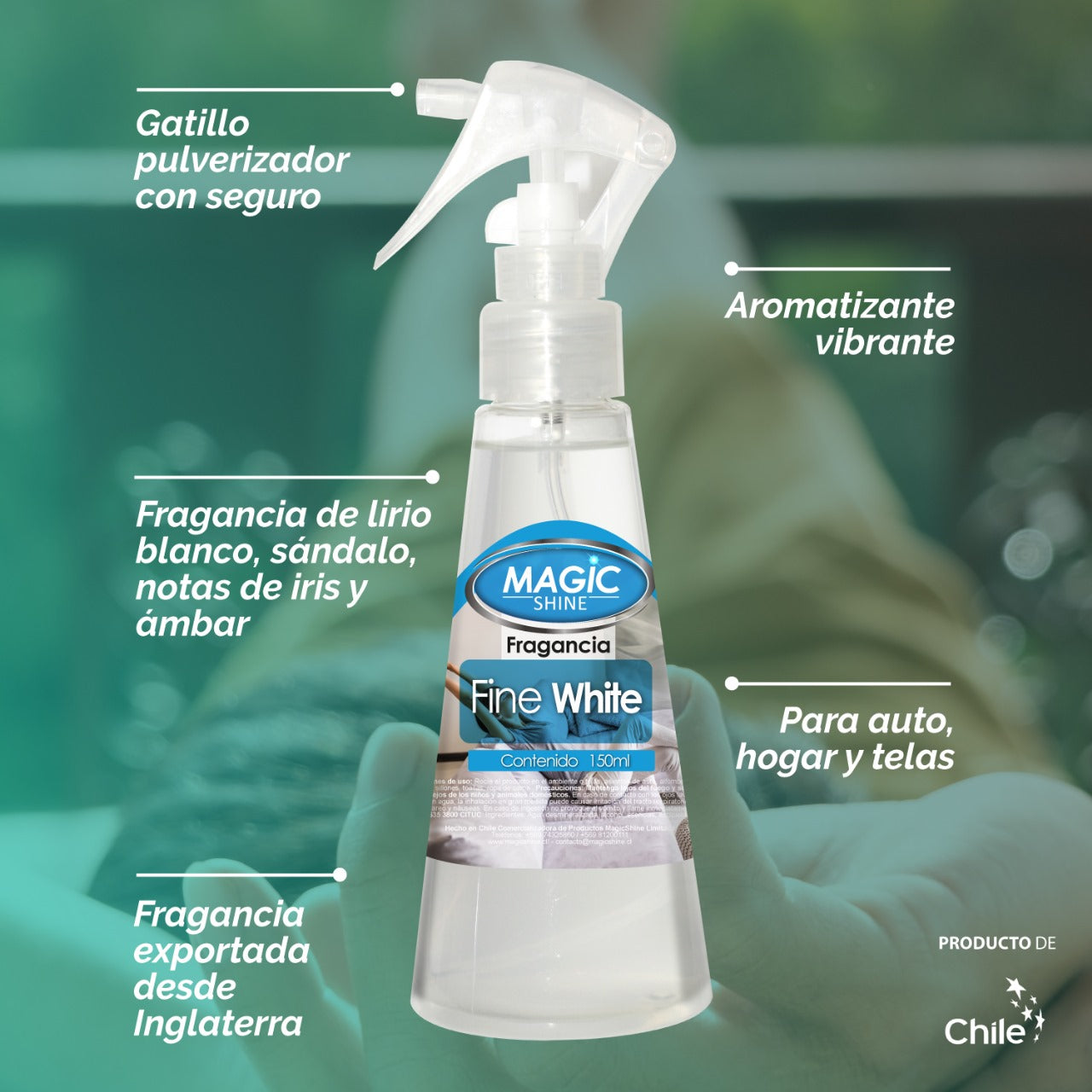 Aromatizante en Spray para Auto y Hogar MagicShine 160 ml — etiqueta con el aroma y el contenido legibles