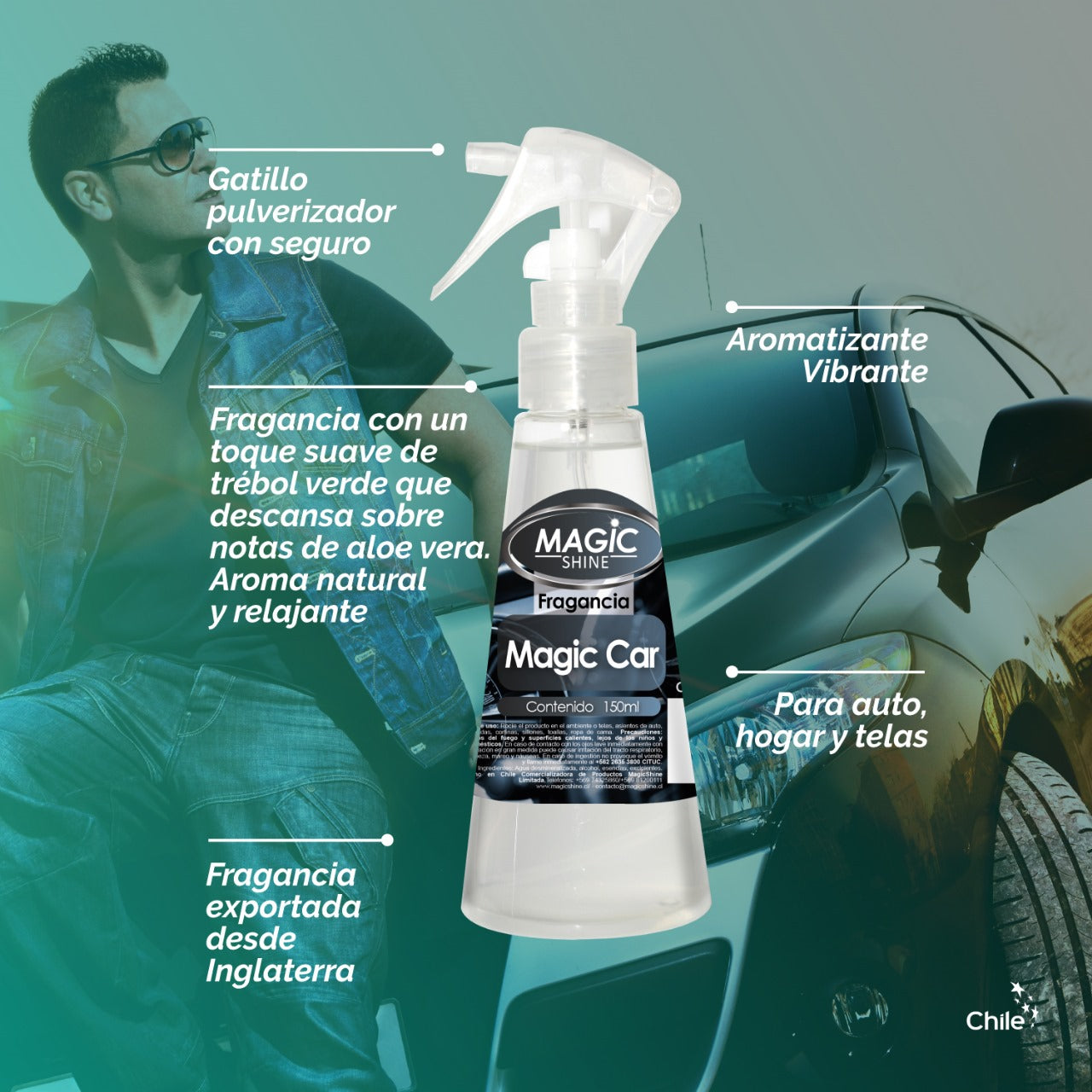 Aromatizante en Spray para Auto y Hogar MagicShine 160 ml — etiqueta con el aroma y el contenido legibles