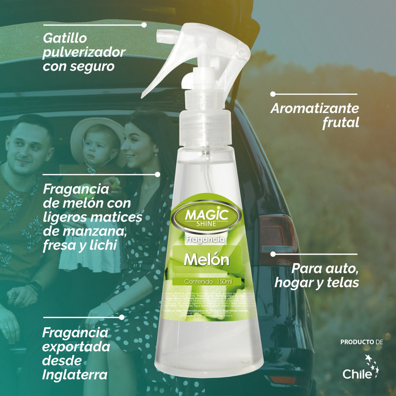 Aromatizante en Spray para Auto y Hogar MagicShine 160 ml — etiqueta con el aroma y el contenido legibles